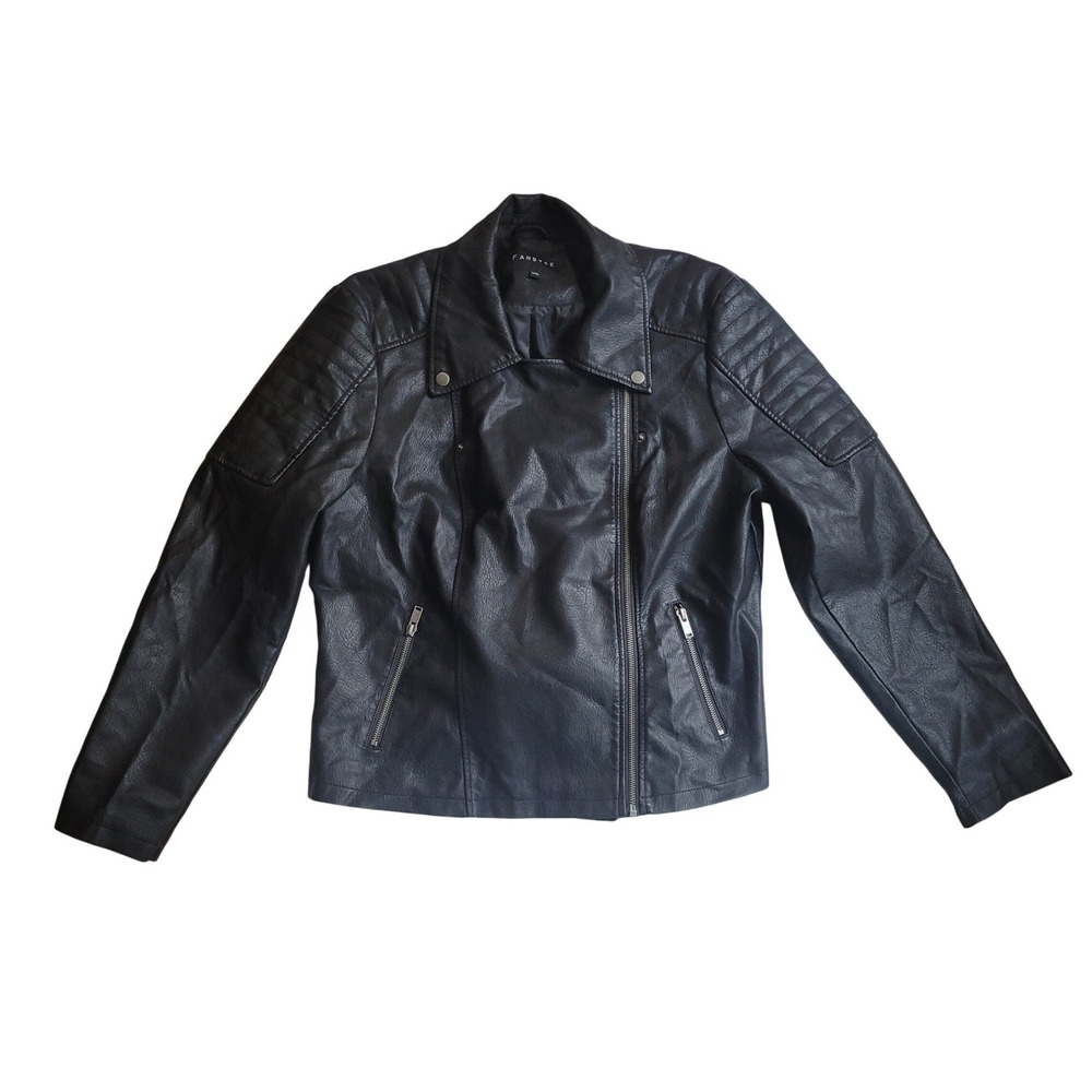 FAHSYEE Black Faux Leather Moto Biker Jacket‎ Size XXL
